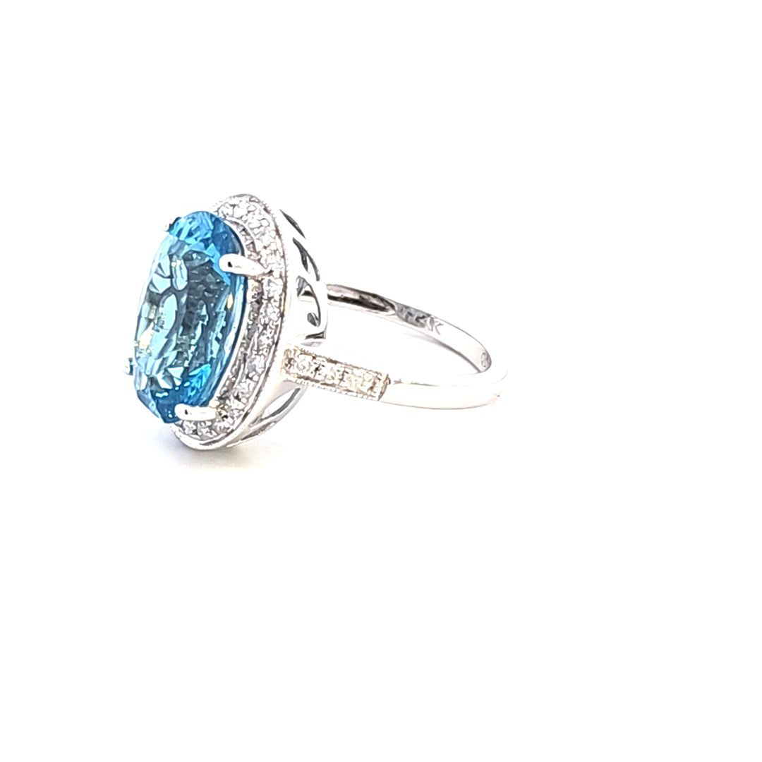 14KW Blue Topaz and Diamond Estate Ring