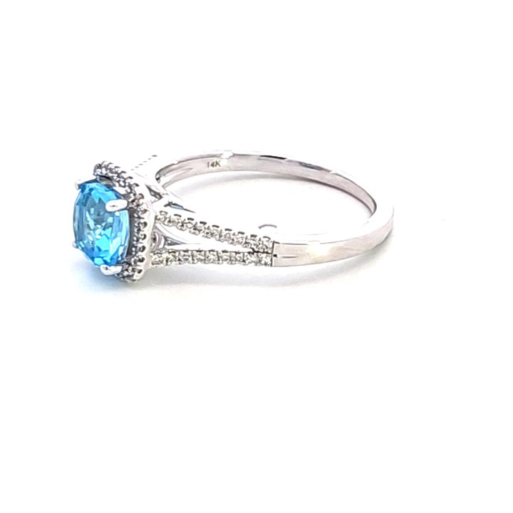 14KW Cushion Blue Topaz and Diamond Ring