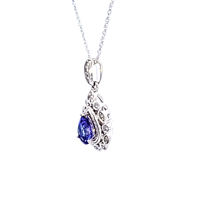 14KW Pear Tanzanite and Diamond Pendant Necklace