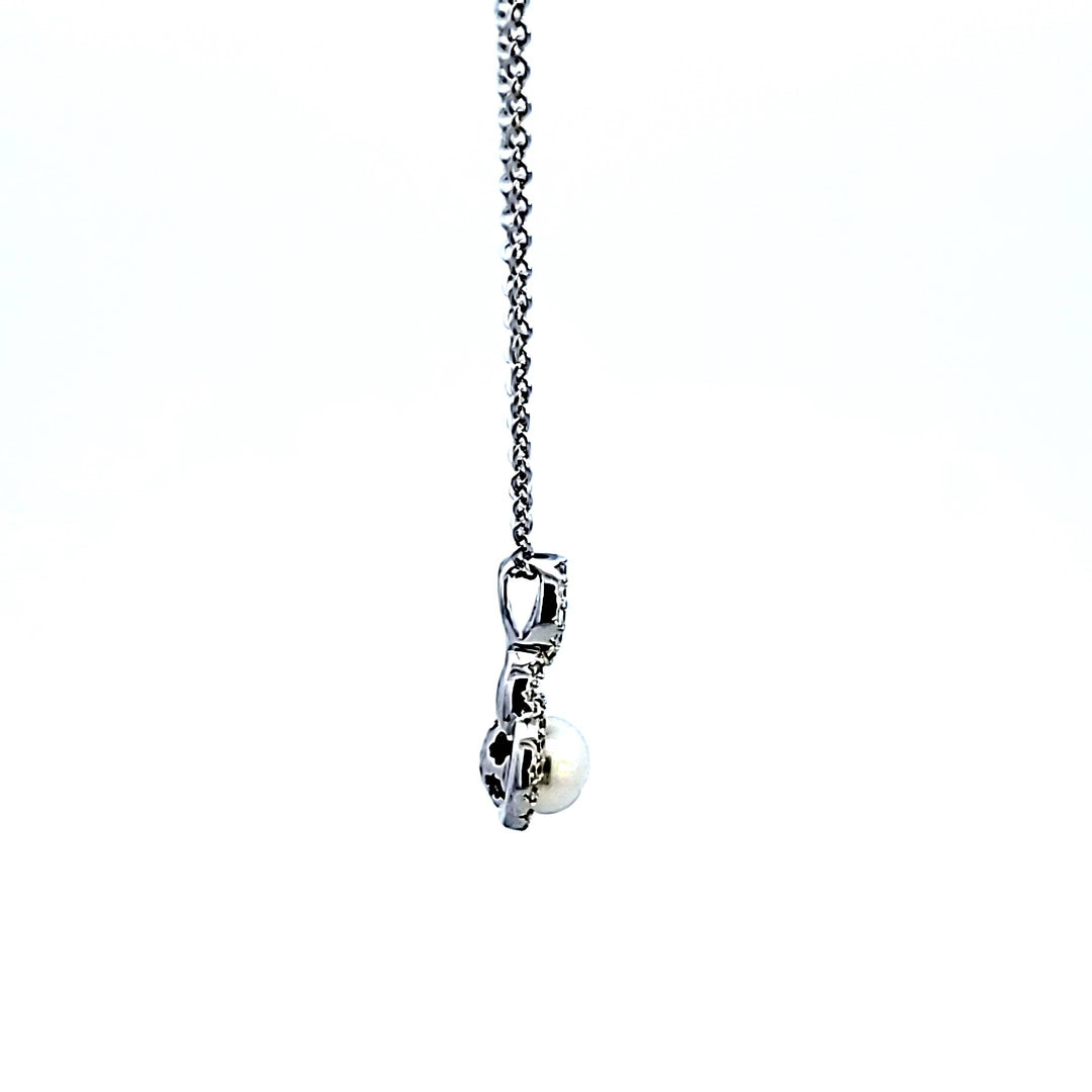 Sterling Silver and Platinum Pearl and CZ Pendant