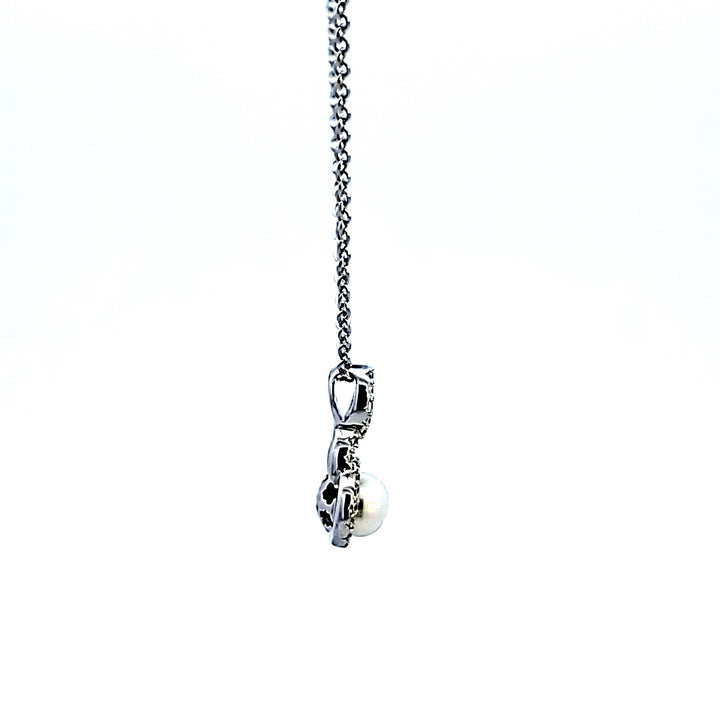 Sterling Silver and Platinum Pearl and CZ Pendant
