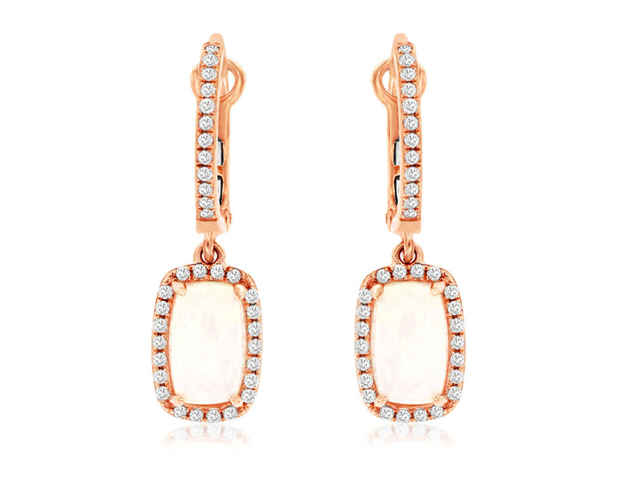 14KR Cushion Opal and Diamond Drop Earrings