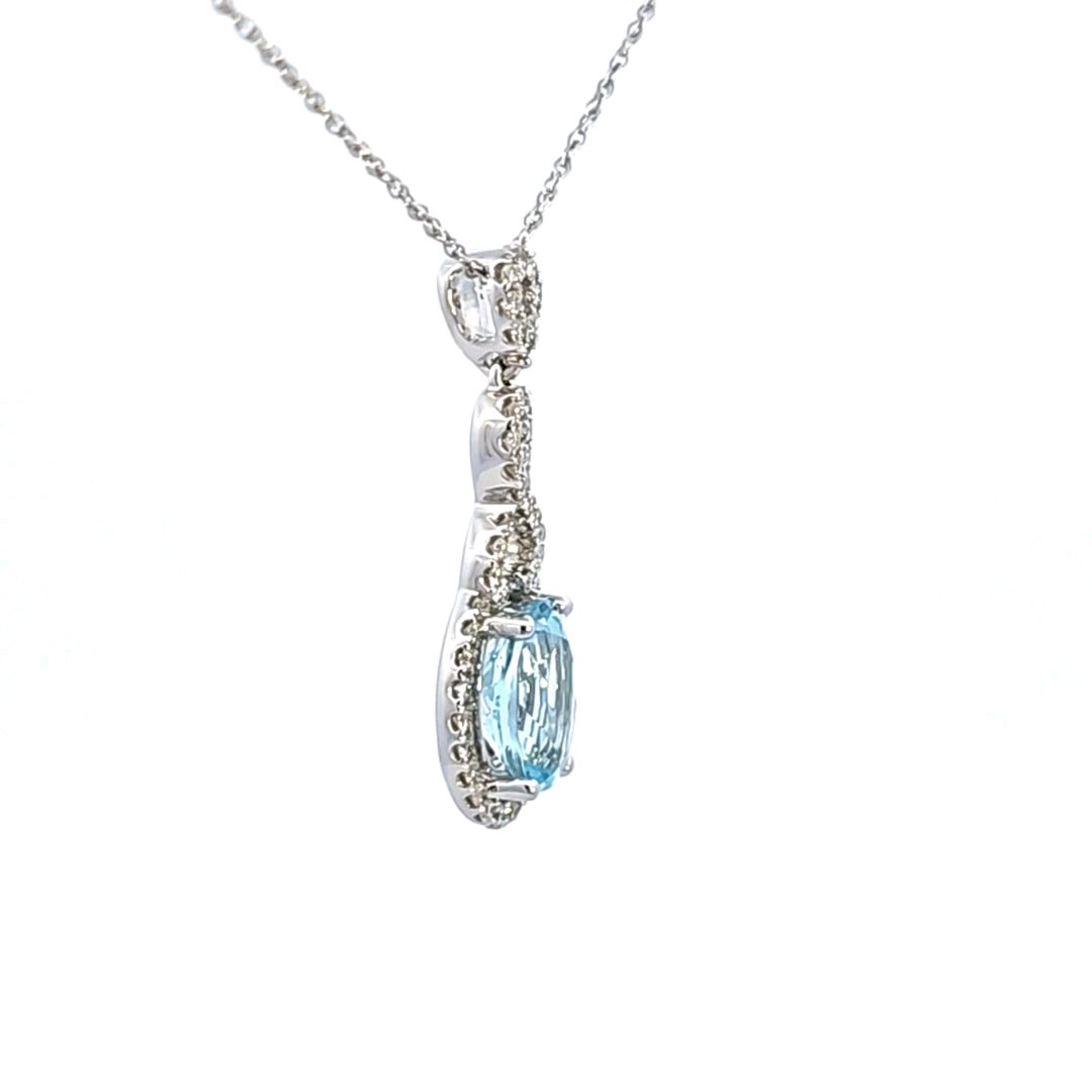 14KW Aquamarine and Diamond Pendant