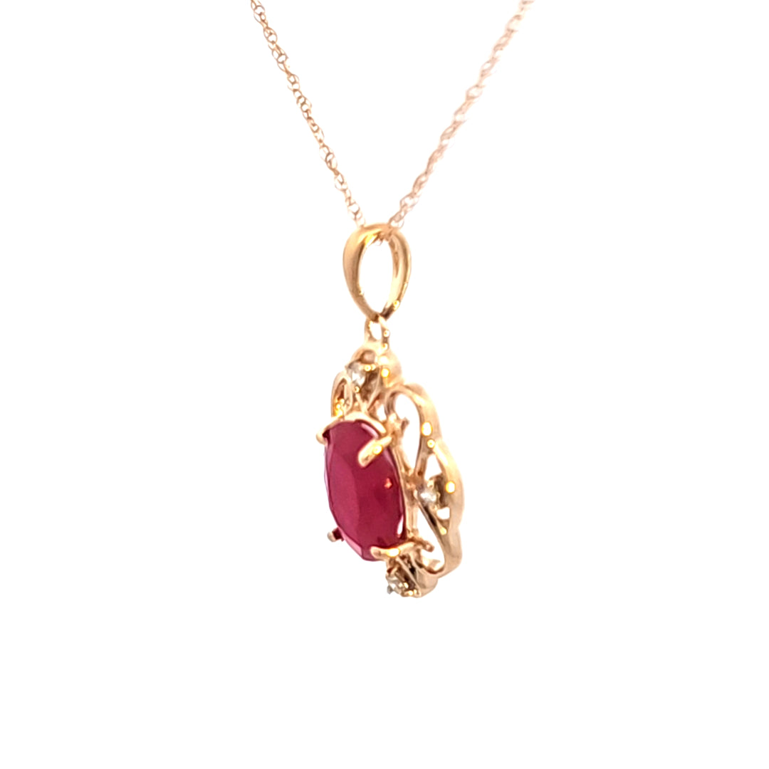 14KY Ruby and Diamond Pendant Necklace