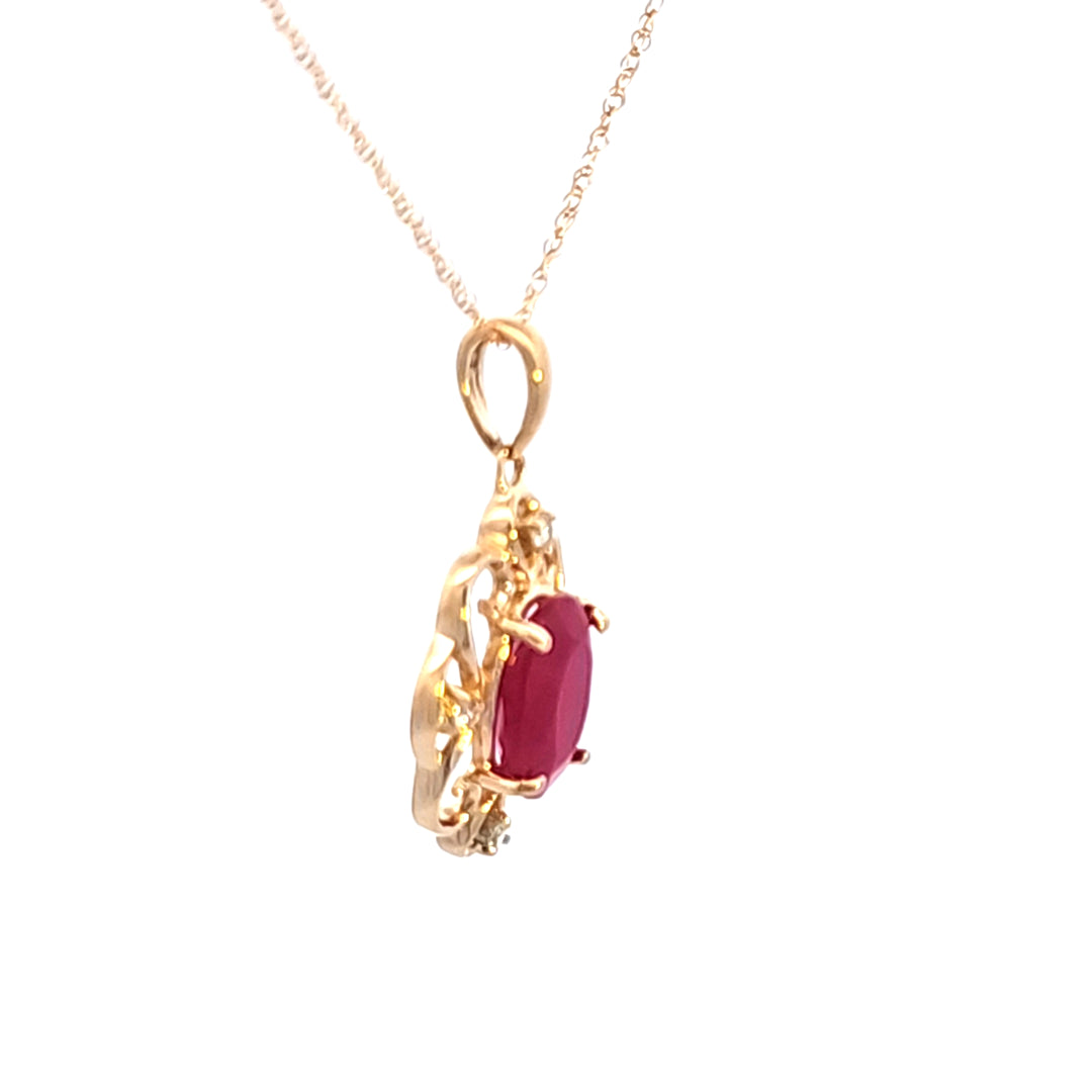 14KY Ruby and Diamond Pendant Necklace