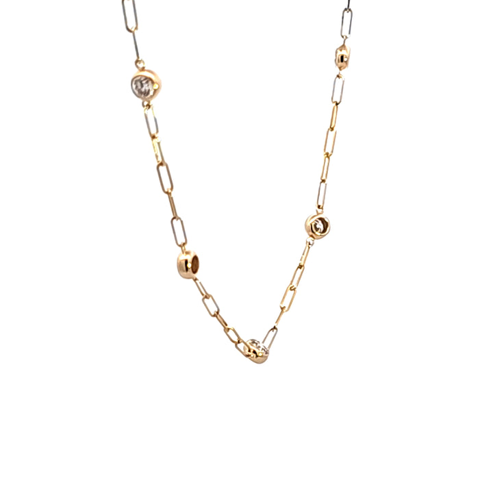 14KY Paper Clip Diamond Bezel Station Necklace