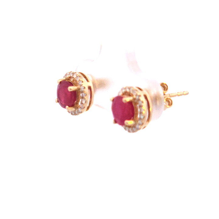 14KY Ruby and Diamond Halo Earrings