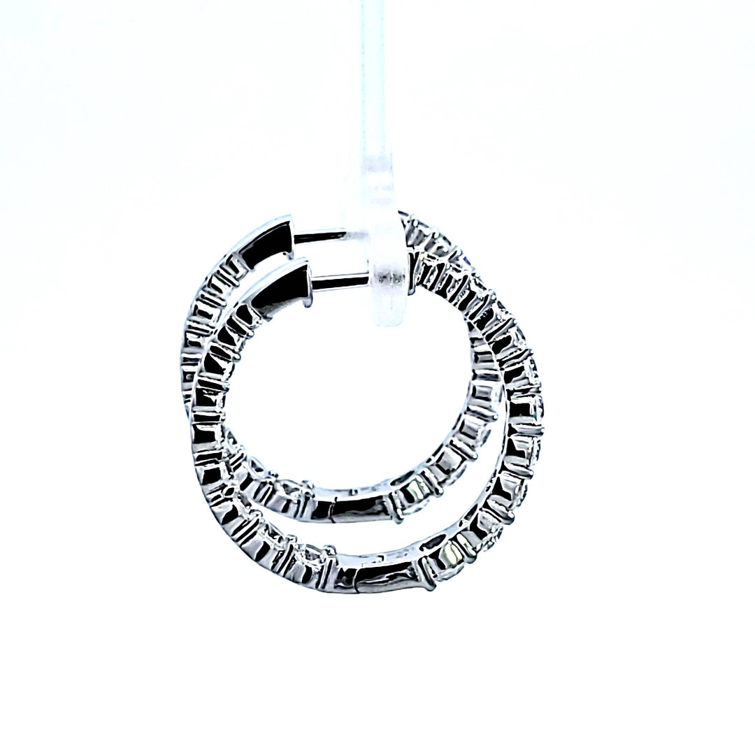 Sterling Silver and Platinum CZ Graduated Round Hoop Earrings