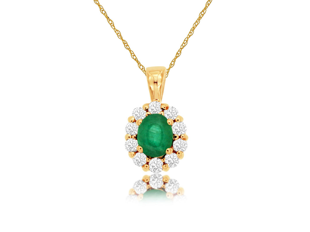 14KY Emerald and Diamond Pendant Necklace