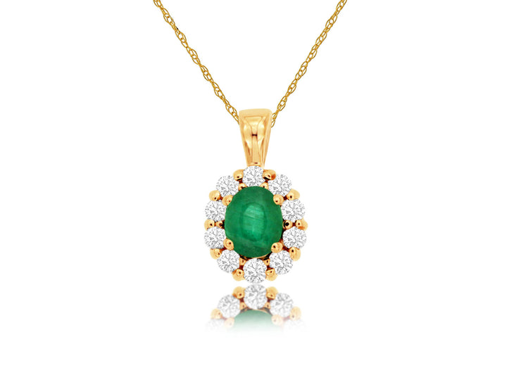 14KY Emerald and Diamond Pendant Necklace