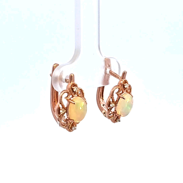 14KR Opal and Diamond Earrings