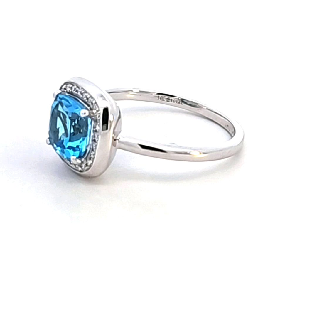 14KW Blue Topaz and Diamond Ring
