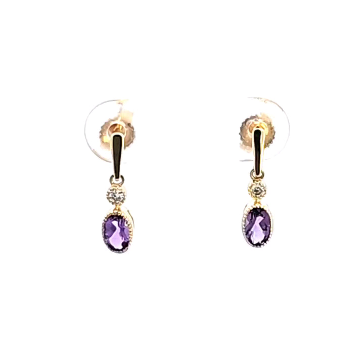 14KY Amethyst and Diamond Drop Earrings