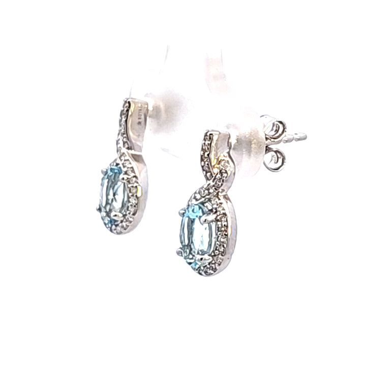 14KW Oval Aquamarine and Diamond Earrings