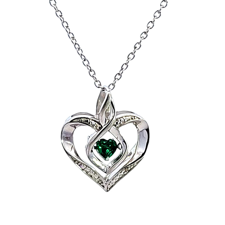 Sterling Silver Created Emerald and Diamond Heart Pendant