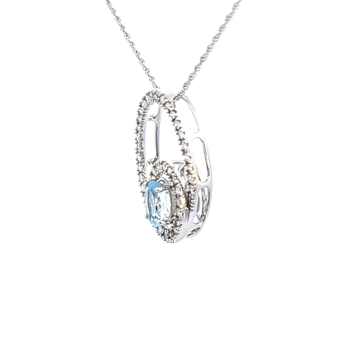 14KW Aquamarine and Diamond Pendant