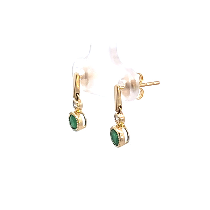 14KY Emerald and Diamond Drop Earrings