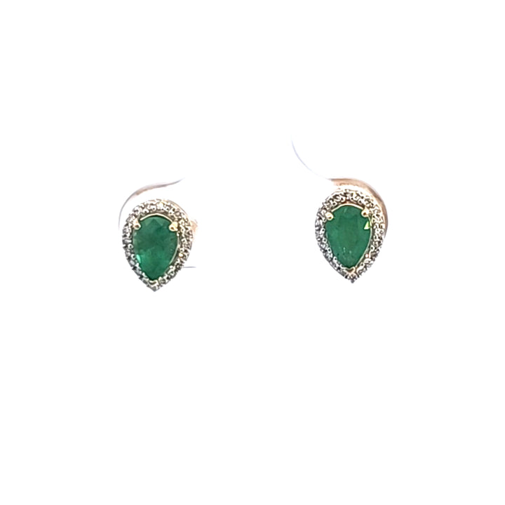 14KY Pear Emerald and Diamond Earrings