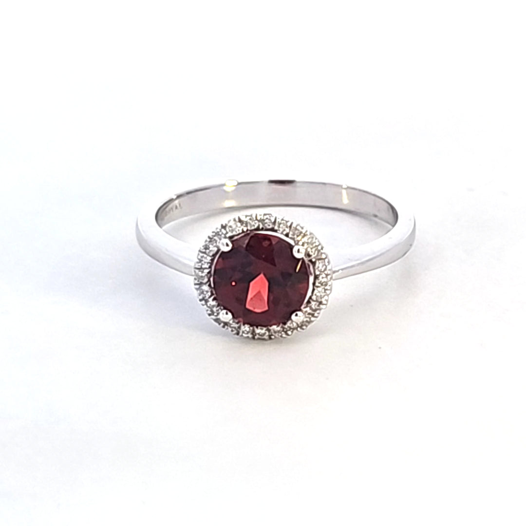 14KW Garnet and Diamond Halo Ring