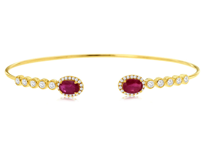 14KY Ruby and Diamond Open Bangle Bracelet
