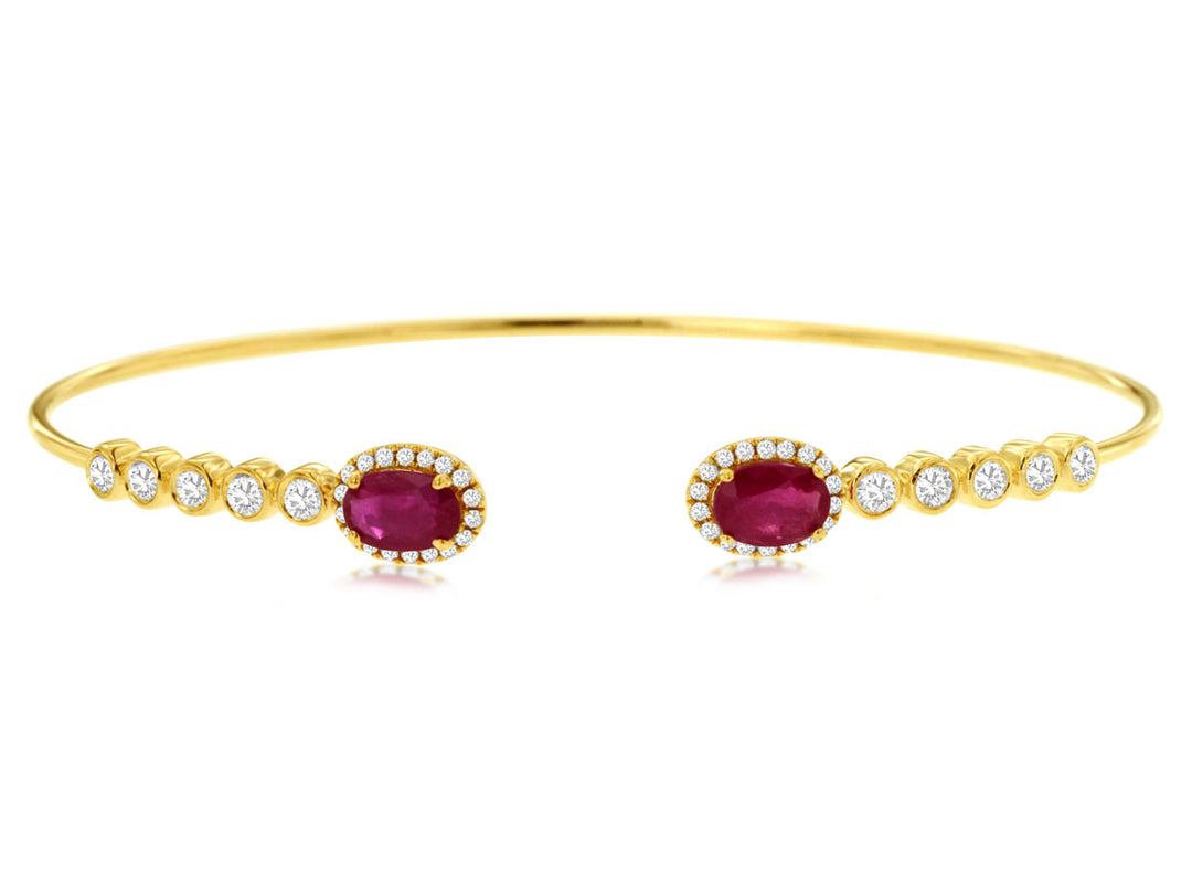 14KY Ruby and Diamond Open Bangle Bracelet