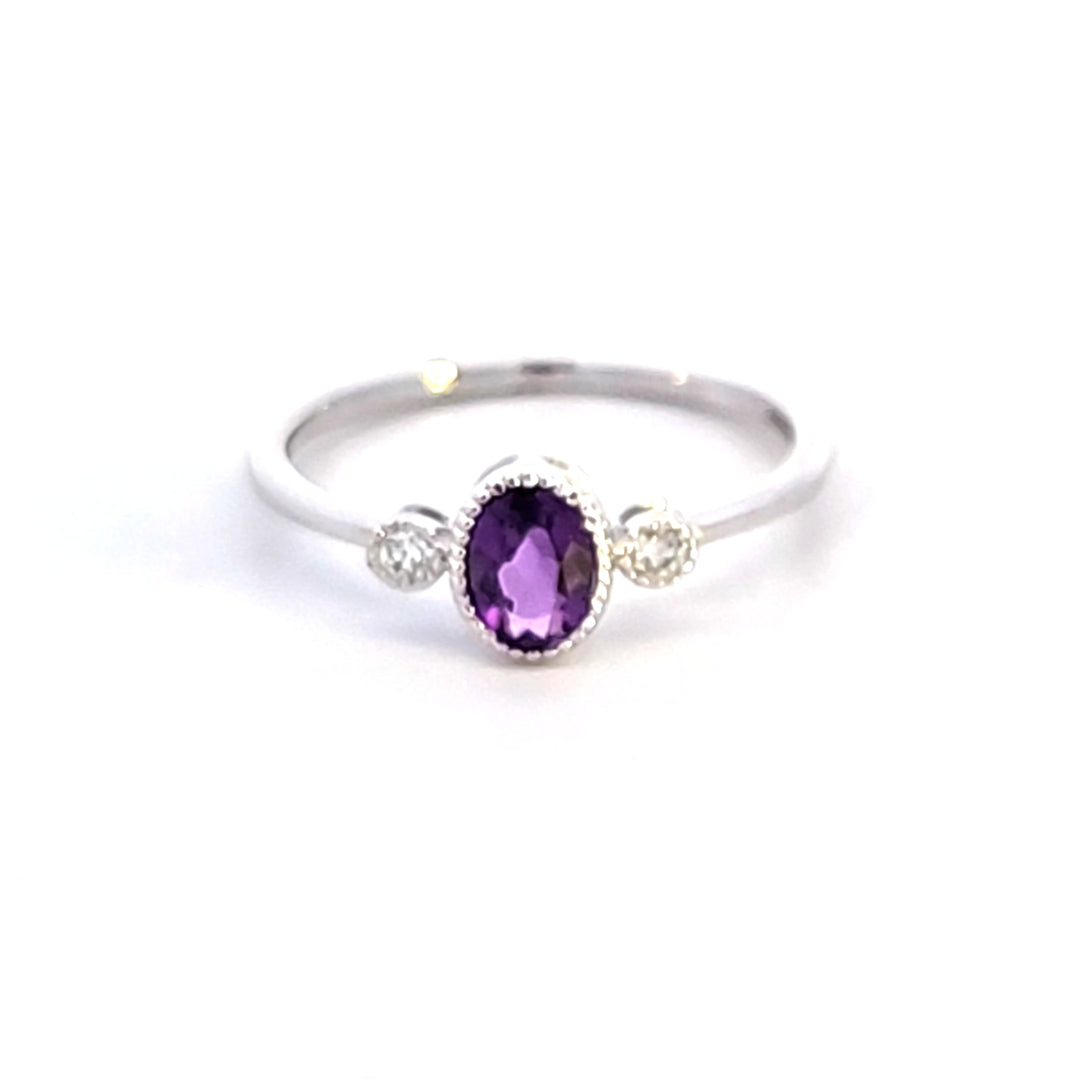 14KW Amethyst and Diamond Fashion Ring