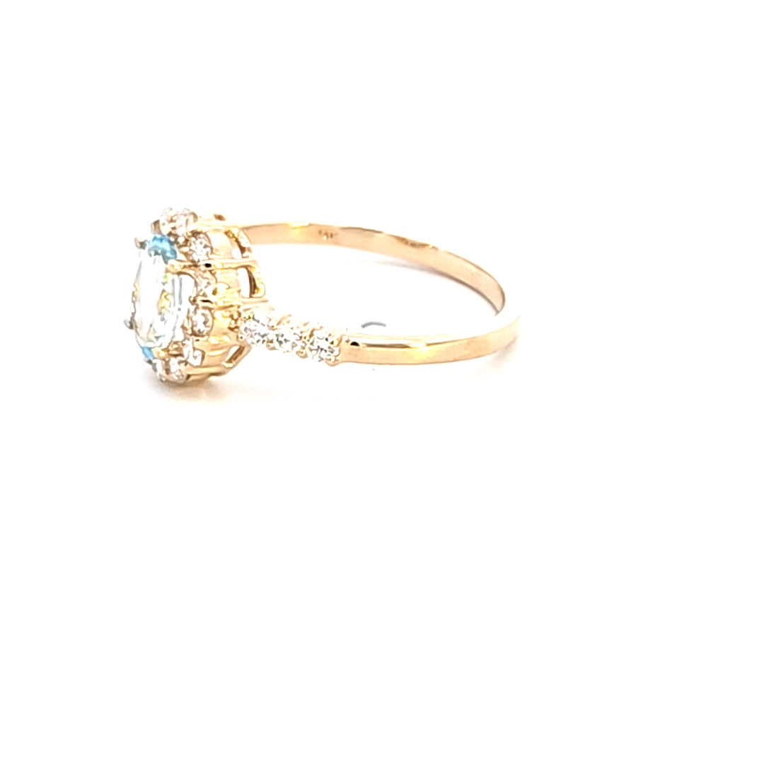 14KY Oval Aquamarine and Diamond Fashion Ring