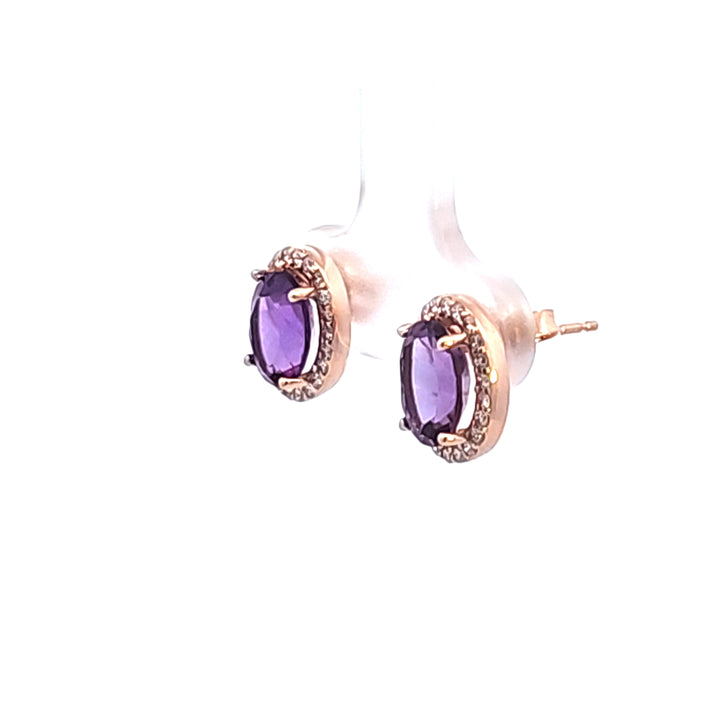 14KR Amethyst and Diamond Halo Earrings