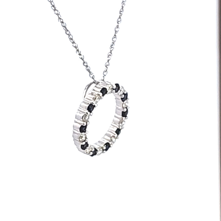 14KW Blue Sapphire and Diamond Circle Pendant Necklace
