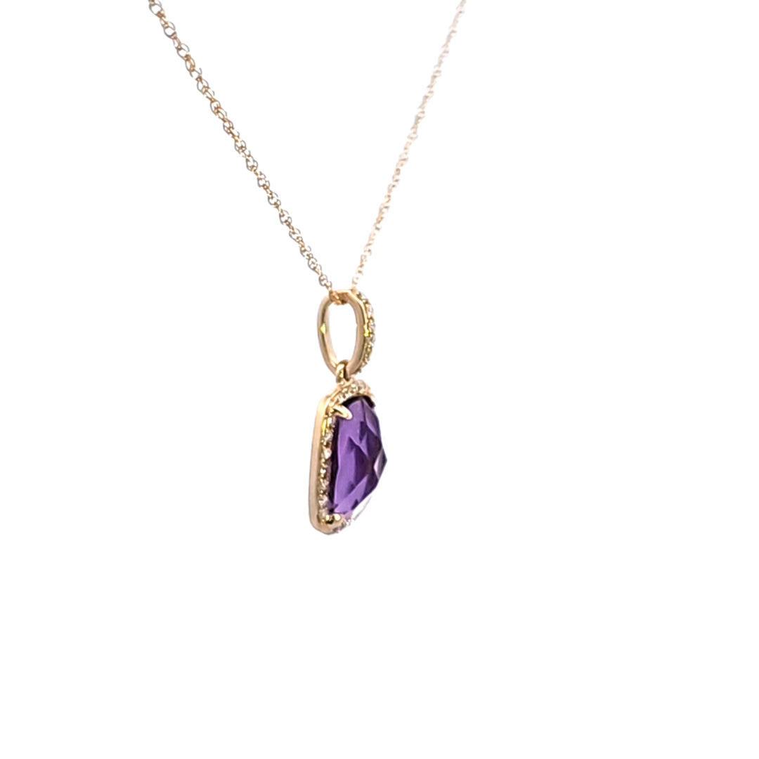 14KY Amethyst and Diamond Pendant