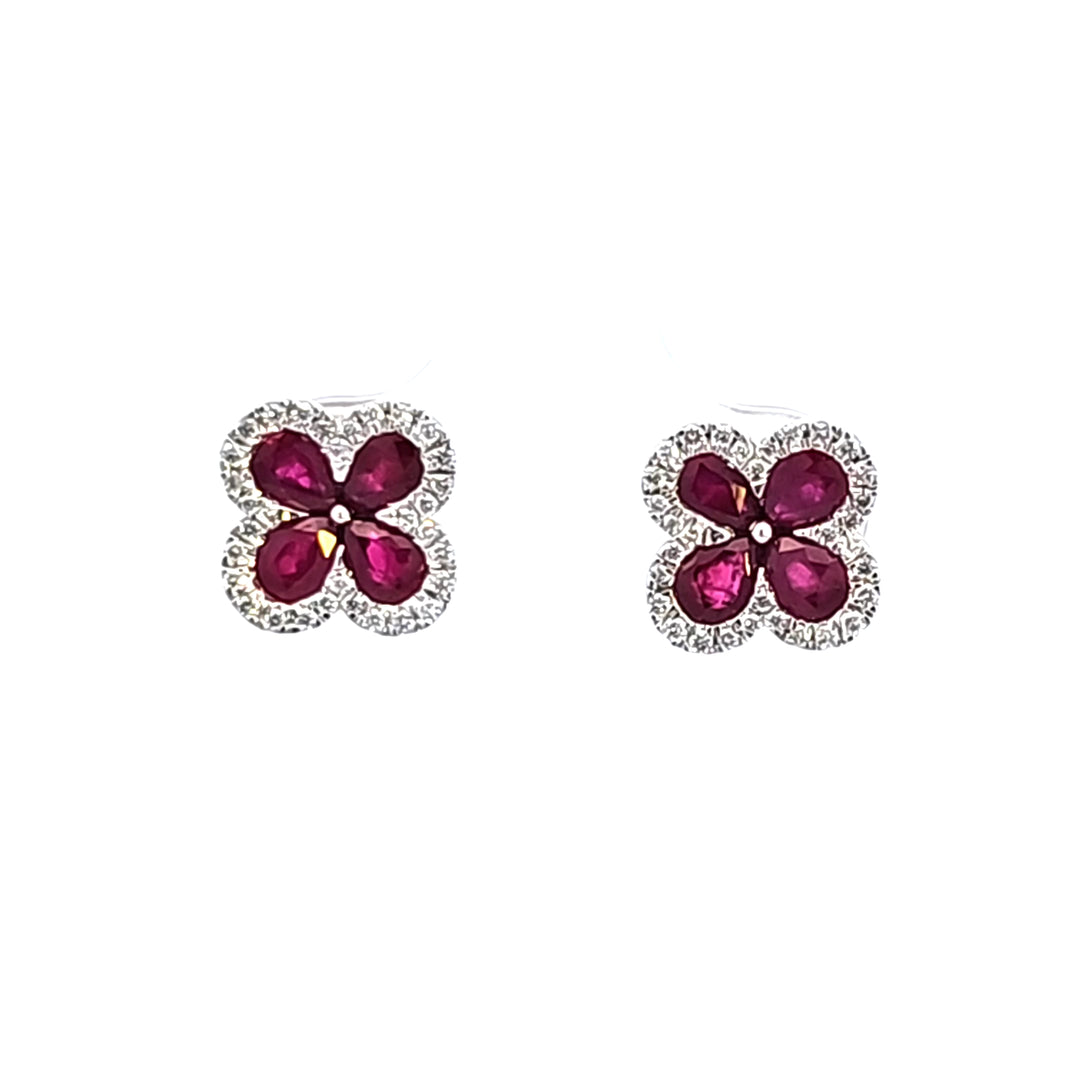 14KW Pear Ruby and Diamond Earrings