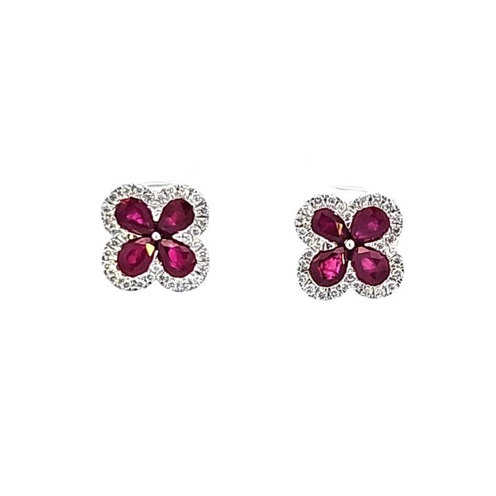 14KW Pear Ruby and Diamond Earrings