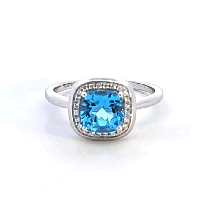 14KW Blue Topaz and Diamond Ring
