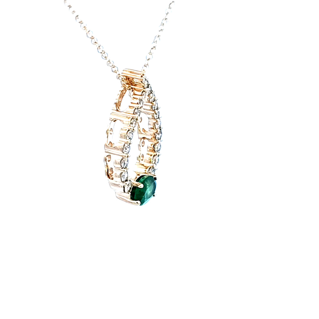 14KY Emerald and Diamond Pendant