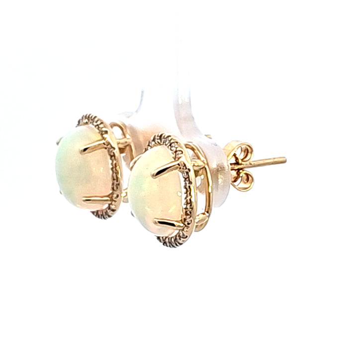 14KY Oval Opal and Diamond Halo Earrings