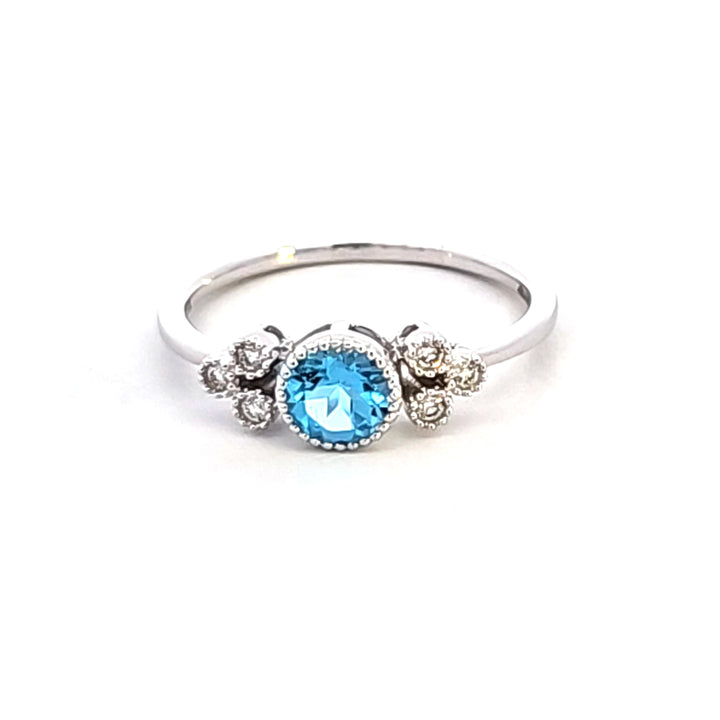 14KW Blue Topaz and Diamond Fashion Ring