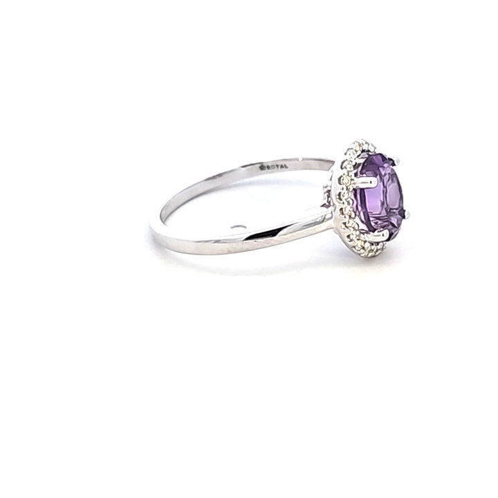 14KW Oval Amethyst and Diamond Halo Fashion Ring