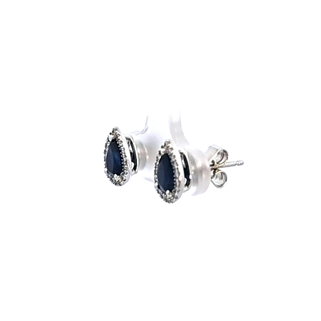 14KW Blue Sapphire and Diamond Earrings